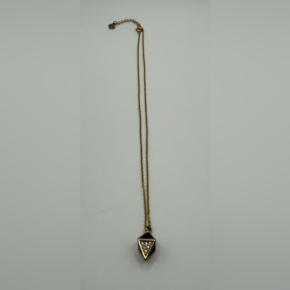 Vintage Dior Gold rhinestones, and black Triangle Pendant with chain Necklace - Picture 7 of 12